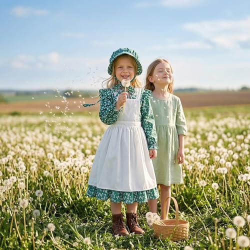 Disfraz Colonial de Pionera para Niñas con Vestido Floral y Capota miniatura 5