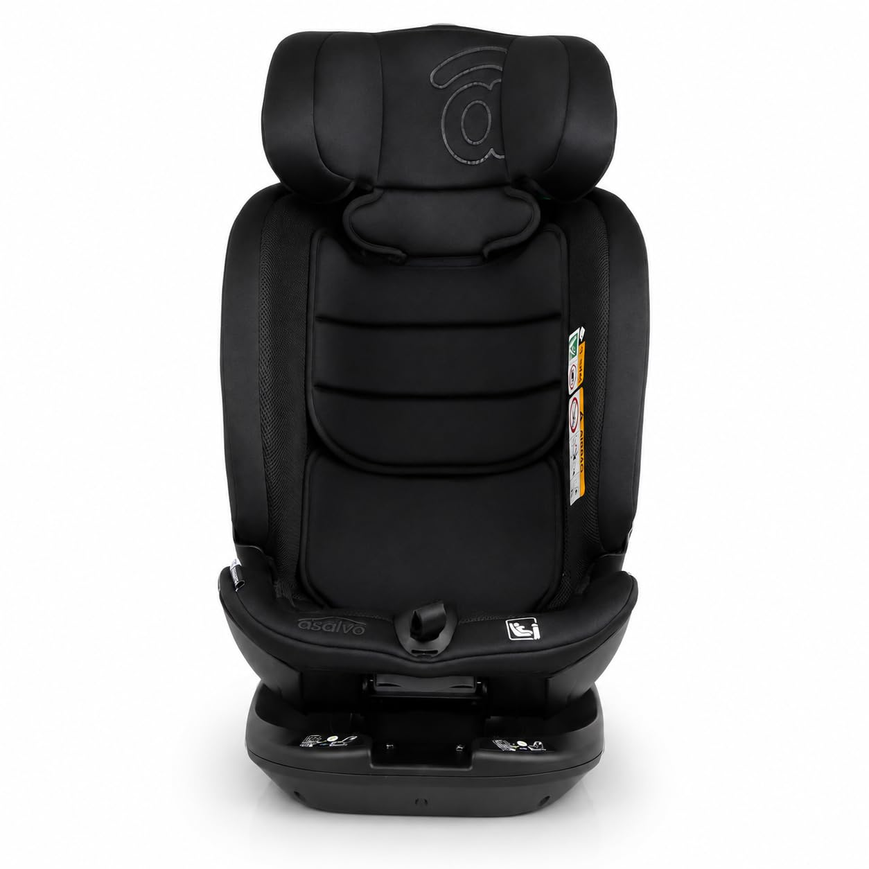 Silla de Coche i-Size 40-150 cm Grupo 0 1 2 3, ISOFIX + Top Tether, Giro 360°, Contramarcha hasta 105 cm, Reclinable – Asalvo Panafix Negro
