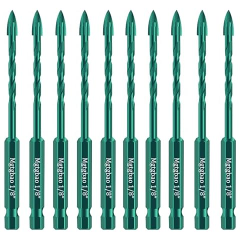 Mgtgbao 10PC Green 3mm Masonry Drill Bits, 1/8” Concrete Drill Bit Set for Tile,Brick, Plastic and Wood,Tungsten Carbide Tip Best for Wall Mirror and Ceramic Tile. Cover