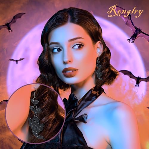 Ronglry Cute Halloween Earrings for Women Dangle Acrylic Black Gothic Earrings Goth Spider Earring Bat Ghost Earring Gothic Jewelry Accessories for Women Halloween Party Favors Decorations4