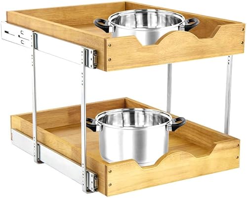 Vista 55 de DINDON Organizador de armario extraíble de 2 niveles (20 pulgadas de ancho x 18 pulgadas de profundidad) cajón de madera deslizante de doble nivel