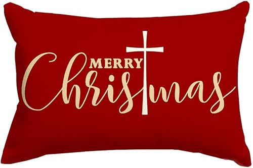 Miniatura 1 de RABUSOFA Fundas de cojín de cruz roja de Navidad de 12 x 20 pulgadas, decoraciones de Feliz Navidad, fundas de almohada decorativas de invierno,