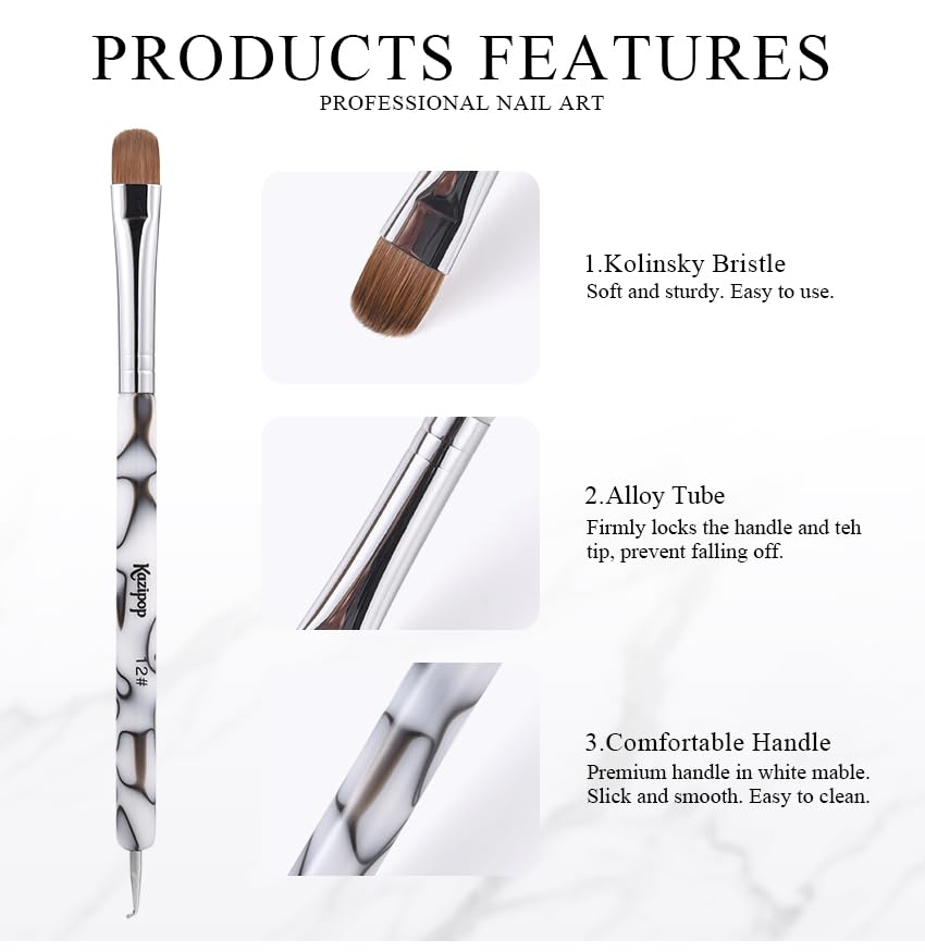 KAZIPOP French Dual-End Nail Brush Kolinsky Sable Professional Gel Acrylic Nail Art Tool for Nail Extensions Dotting Tool 3D Nail Art Manicure Pedicure and Salon at Home (2#) - Image 3