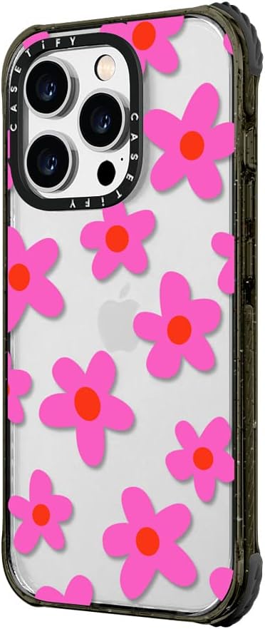 CASETiFY Ultra Impact iPhone 14 Pro Max Case [5X Military Grade Drop Tested / 11.5ft Drop Protection] - Bold Retro Seventies Flowers in Pink - Clear Black - Image 5