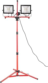 VEVOR LED Work Light with Stand, 5000 Lumen Dual-Head LED Work Light with 27.6"-68.1" Adjustable and Foldable Tripod Stand, IP65 Waterproofed LED Tripod Work Light, with 5000 Kelvin Color Temperature