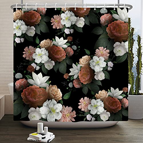 Bovlleetd 72x74inch Flower Shower Curtain Retro Boho Bath 3D Spring Flowers Waterproof Curtains Polyester Peony Rose Daisy Decorative Quick Drying Bathtub Curtain - Image 2