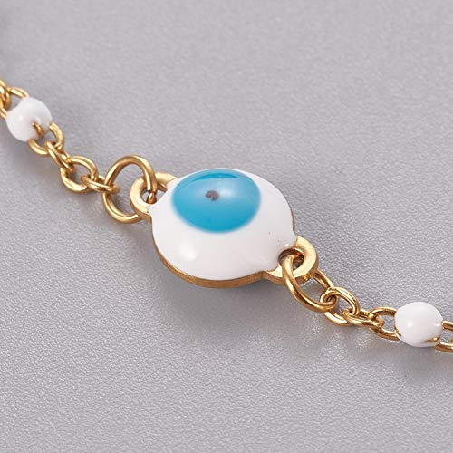 Image of LZD Stainless Steel Enamel Chain Bracelet Lobster Evil Eye Gold Adjustable 2mm A110