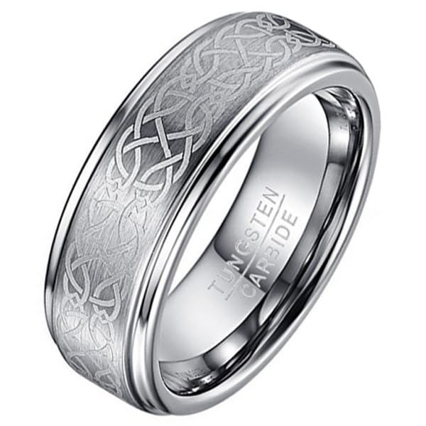 Bague homme tungstène anti rayure alliance celtique brossée 21mm confort