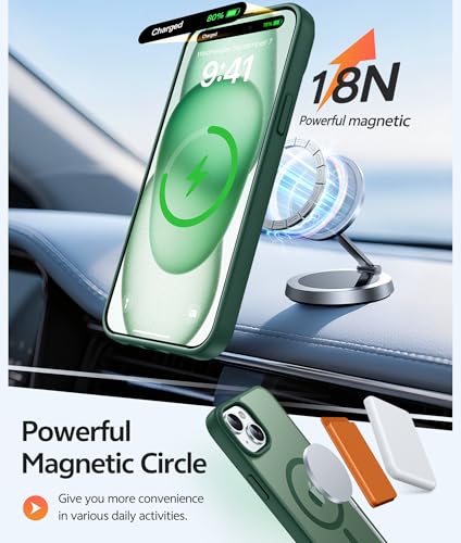 Image of FNTCASE for iPhone 15 Case: for iPhone 14 Case & iPhone 13 Case [Compatible with Magsafe] Translucent Matte Cases with [Screen Protector] Military Grade Shockproof Protective Phone Cover - Green