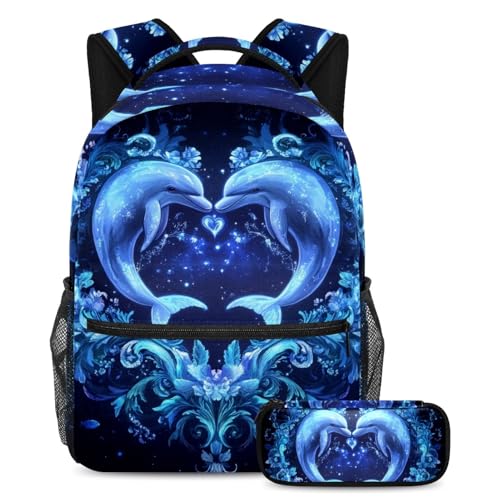 Sac à dos école grande capacité dauphin et trousse ergonomique ado