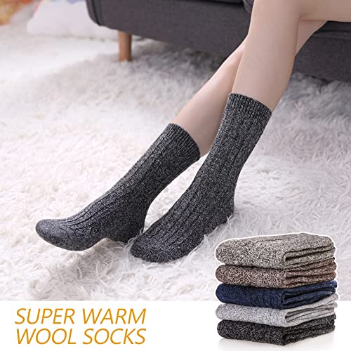 MQELONG Womens 5 Pairs Soft Thick Comfort Casual Cotton Warm Wool Crew Winter Socks3