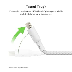 Belkin USB C to USB C Cable, 6.6ft, 100W - Type C Charger, iPhone Charger Cord, Soft, Braided, Flexible for iPhone 17, Galaxy S25, Pixel 10, Airpods, iPad Pro, Tablet & More, Travel Essentials - White
