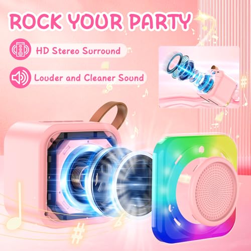 Mini Karaoke Machine with 2 Microphones for Ages 3-12