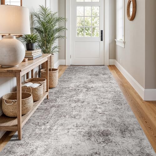 3x10 Runner Rug for Hallway Kitchen:Abstract Non Slip Washable Floor Mat for Hardwood Indoor Modern Runner Rugs with Rubber Backing Soft Carpets Laundry Home Decor Bedroom Entryway (Gray Cream,3x10)