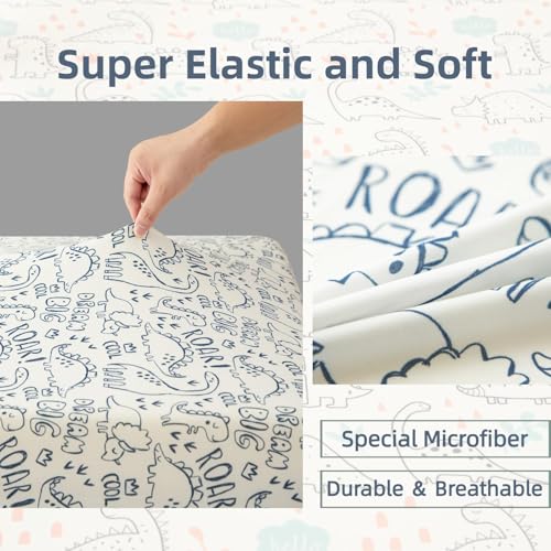 Image of SDIII 2 Pack Dinosaur Crib Sheets for Boys 52x28 Stretchy Microfiber Jersey Knit Crib Sheets Dinosaur for Standard Crib and Toddler Mattress