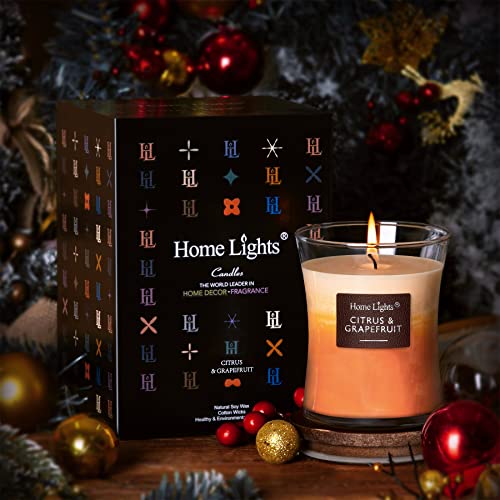 Homelights 3-Layer Highly Scented Candles - Medium Hourglass Candle For Home - Citrus & Grapefruit, Aromatherapy Candles Burns Up To 45 Hours, Natural Soy Wax, 11.3Oz #TOP5