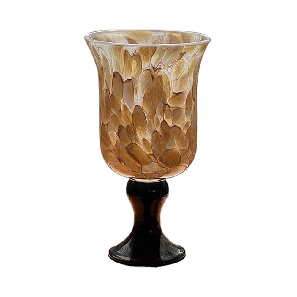 GEK208130 Vases for Flowers Handmade Vintage High Footed Wide Mouth Glass Vase Home Decor Irregular Patterns Flower Arranger Home Decorative Vase(Yellow)