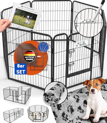 PFOTENWUNDER® Welpenauslauf 8/12-teilig, 80cm hoch, 2x2m + 1 Hundebett, 1 Trainingsbuch | Welpenlauâ€¦ – Miniatur