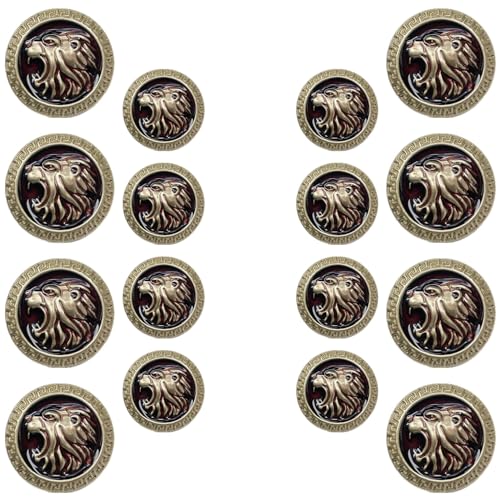 Image of Abs Golden 3D Lion Head Shank Button Embedded Enameled Lucite Round Abs Button for Blazer Suits Coat Bandhgala DIY Art & Crafts (Pack of 16 (8 Big + 8 Small), Red Lucite)