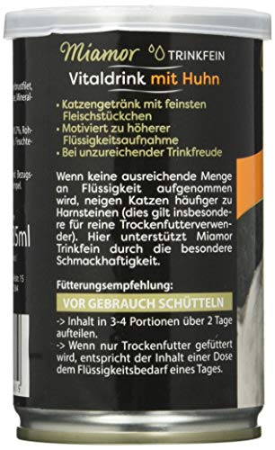 MIAMOR - Vitaldrink | Leckerer Drink für ausgewachsene Katzen zur Förderung der Flüssigkeitsaufnahme. Ergänzungsfutter in der Dose zur Unterstützung der Nierenfunktion | 24x135 ml Huhn