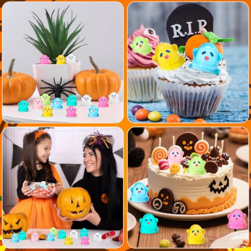 Image of JUNEBRUSHS 50 Pcs Halloween Mini Ghost, Luminous Ghost Figurines Miniature Ornaments Glow in The Dark for DIY Crafts Party Gifts Landscape Decorations