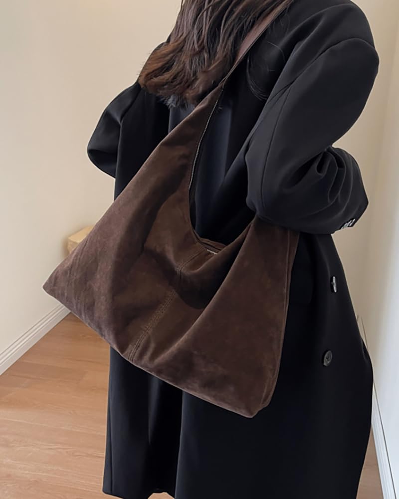 Womens Fashion Suede Shoulder Bags Large Tote Bag Retro Purse Handbag Casual Work Ladies Top Handle Satchel