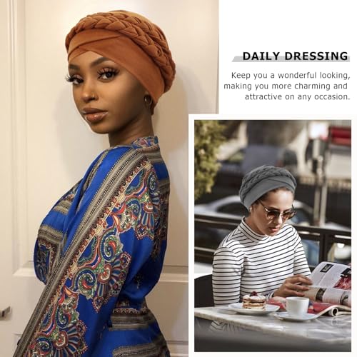 Image of DRESHOW African Women Turban Caps Beanie Twist Headscarf Pre-Tied Double Twisted Braids Headwraps for Women Chemo Cancer Cap