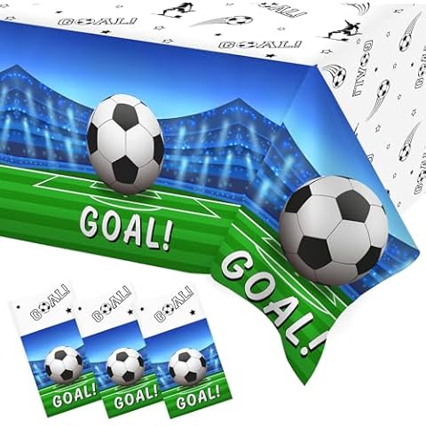 Heboland 3 Pieces Soccer Party Table Cloth,Large Size 54 x 108 Inch Rectangular Soccer Tablecloth Plastic Table Cover for Men Boys Birthday Party Decorations Cover
