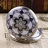 Tiong Black and White Flower Shape Crystal Quartz Pocket Watch, Vintage Necklace Pendant Quartz Pocket Watches for Men #3