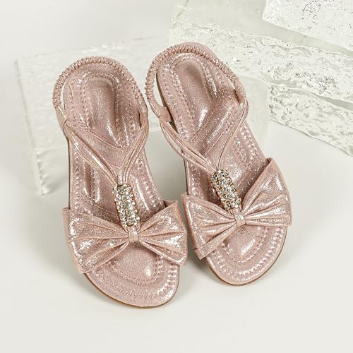 Image of Toddler Girls Sandals Elastic Strap Comfort Soft Princess Flats Summer Cute Bowknot Summer Shoes
