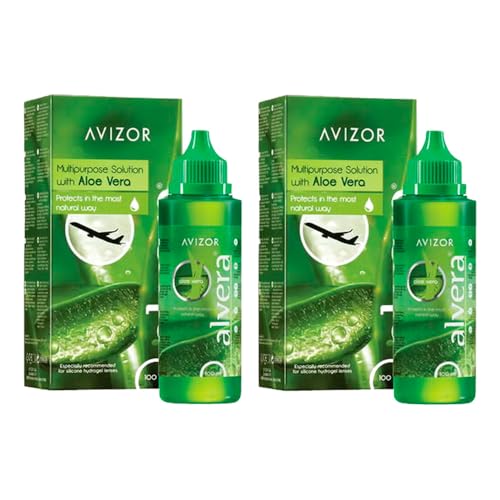 AVIZOR ALVERA 2x100ml - Solución con Aloe Vera para Limpieza y Desinfección de Lentillas - Protección Natural - Confort Duradero - Apto para Todo Tipo de Lentes de Contacto Blandas - Formato Viaje