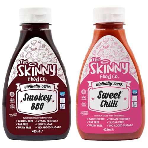 Skinny Sauce Set 2 x 425ml Smokey BBQ Sauce & Sweet Chilli Sauce Zero Calorie Sugar Free Low Calorie Sauces Keto Vegan & Gluten Free BBQ Food Condiments