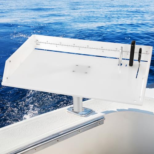 POWLAB Marine Boat Cutting Board with Rod Holder, 20" Bait Table/Fillet Station, Knife Slot, Plier Storage, Fish Scale, UV Stabilized PP by POWLAB - Used condition - US$47.99