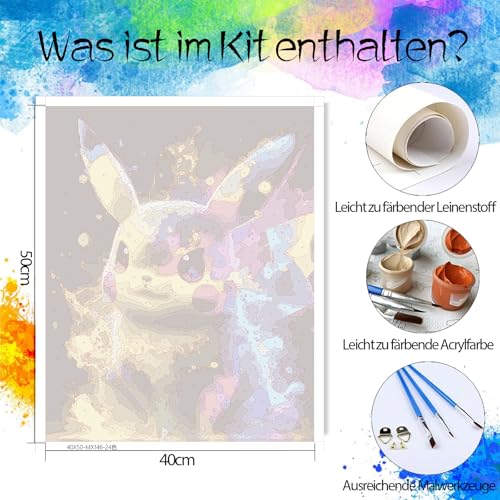 Malen Nach Zahlen Erwachsene Kinder, Knitterfreie Leinwand Bilder, Cartoon Anime Diy Gemälde Kit mit Pinsel und Acrylfarbe Als Geschenk Leinwand Groß für Wanddeko 40x50cm