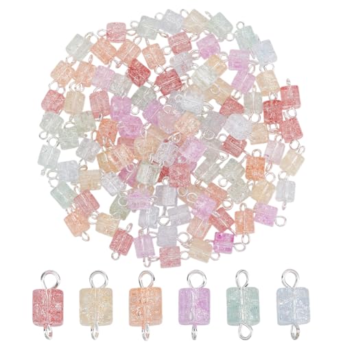 HOBBIESAY 100Pcs Glass Cube Charm 0.23mm Gemstone Connector Charms Quartz Crystal Charms Connectors Crackle Glass Connectors Charm for Jewelry Making Hole: 1.8-2.5mm