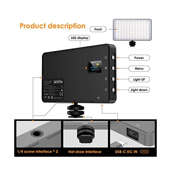NinkBox LED Videoleuchte Videolicht 96 dimmbare LEDs Kamera licht 3000K-6500K, CRI 95+, tragbare Fotolichtlampe… – Bild 4