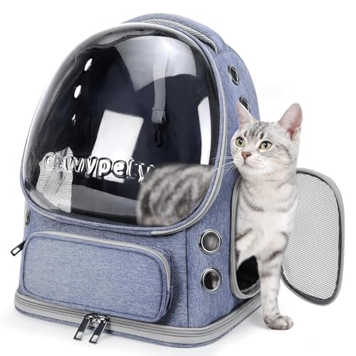 Image of Cat Backpack Carrier Expandable Pet Carrier Backpack for Small Medium Cats Fit Up to 18 Lbs, Foldable Puppy Backpack Carrier for Travel, Hiking (Blue, 11L x 16.5W x 13.4H)