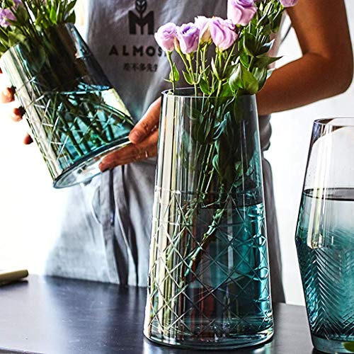 Tafelvaas, Lelie Tulpenvaas Groene Glazen Vaas Stabiele Basis Vaas, Thuis Klein Appartement Vaas, 3 Stijlen (Kleur: Groen, Maat: 9 * 9 * 27CM) - Afbeelding 5