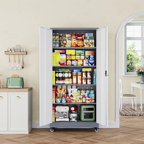 Image of Letaya Metal Garage Storage Cabinets with Lock Door and Adjustable Shelves, Steel Tool Cabinets for Home,Office,Warehouse Organisieren (Grey White, 74.41 inch H)