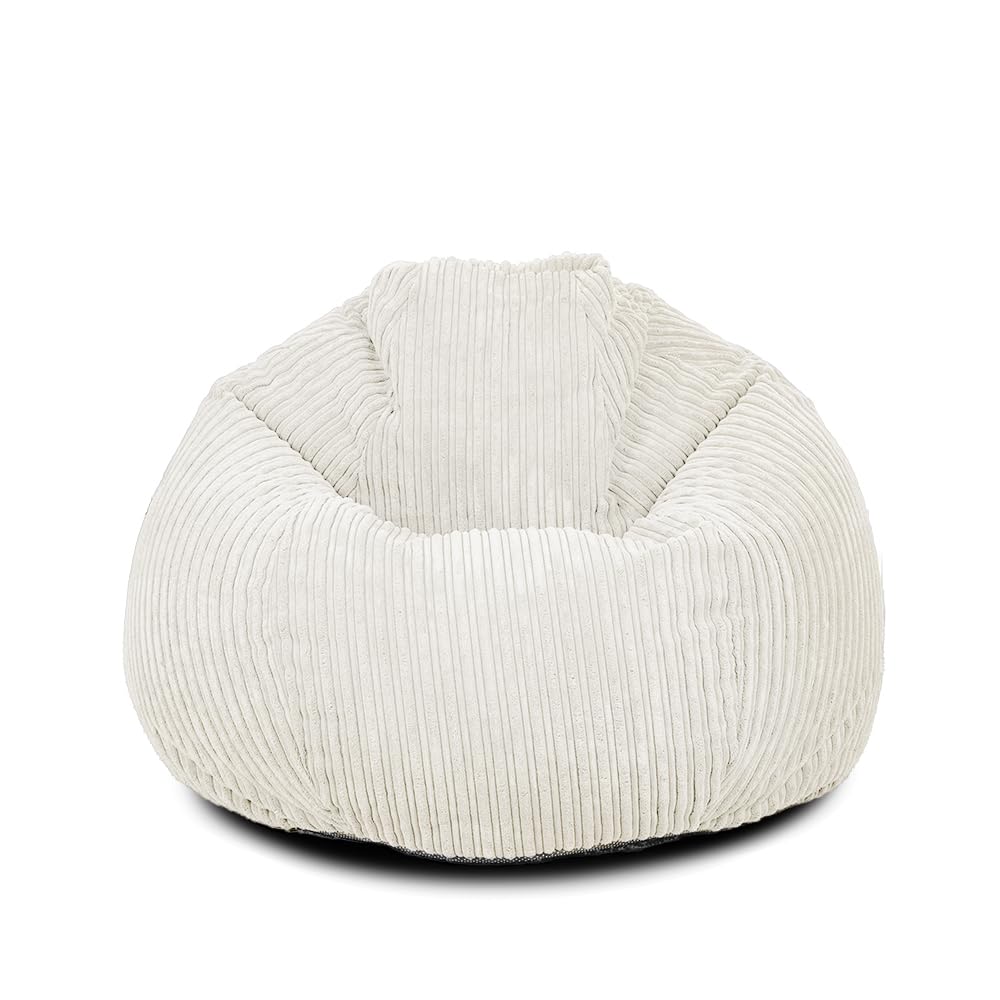 Extra Large Corduroy Ready Filled Adult Bean Bag - Lightweight Comfortable Beanbag Lounger Chair for All Ages - Recliner Breathable Fabric Gaming Seat for Bedroom Lounge 92(H)x102(W)cm (Ivory)