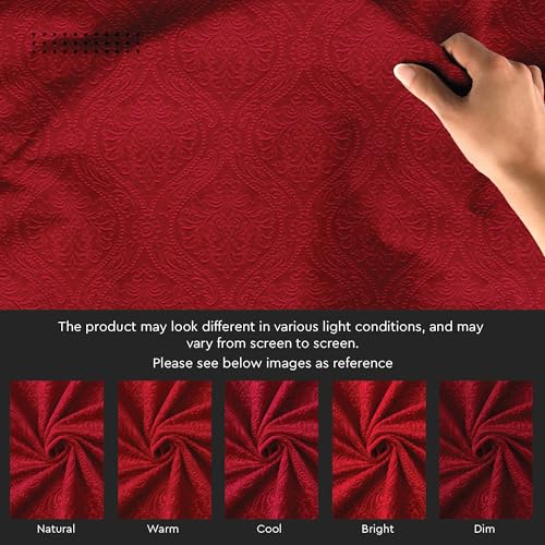 Image of Encasa XO Embossed Velvet Fabric Material by Meter Red | Sofa Cloth Material | Unstitched Fabric for Making Cushion Cover, Sofa Cover | 175 GSM | 3 Meters, 300x150 cm