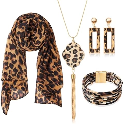 Landical Leopard Print Scarf and Jewelry Set Cover