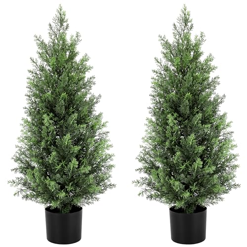 DUZYXI 2 Pack 3Ft(37') Artificial Cedar Topiary Trees Artificial Cedar Trees for Outdoor UV...