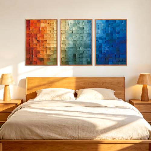 Image of CHDITB 3D Textured Gradient Block Wall Art, Modern Geometric Abstract Decor