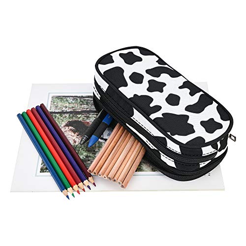 Image of ANANGTEE Cow Print Pencil Pouch Case for Girls Boys Kids Teens 10 | Women Coin Bag Pen 3 Zippers School Supplies Stationery, Office Markers Soft Organizers Large Capacity