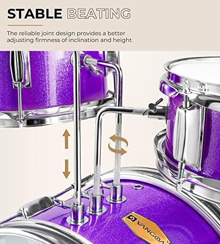 Kids Drum Set, 14 Inch Beginner Drum Kits, 3 Piece Drum Set For Kids Boys Girls Age 3-7, With Adjustable Throne, Cymbal Pedal, Drumsticks, Purple #TOP3