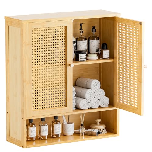 HITNET Rattan Badezimmer Wandschrank, Bambus-Medizinschrank mit...