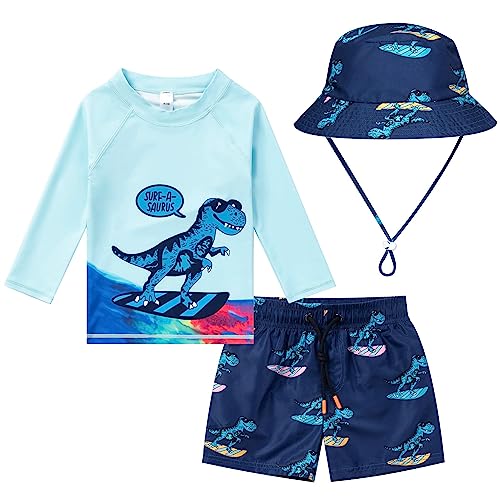 Image of Tunoluker Toddlers Baby Boys' 3-Piece Rashguard Sets Swimsuits Bathing Suit with Hat Surfing Swimwear Sunsuit UPF 50+