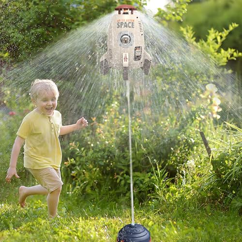 HuaMuDM Rocket Wassersprinkler Kinder Outdoor,Water Rocket Sprinkler,Garten Wasserstrahl Rakete,3 Meter Schlauch,Outdoor Wasserspielzeug Sprinkler für Kinder Raketenform,Rasen,Garten,Pool-Party