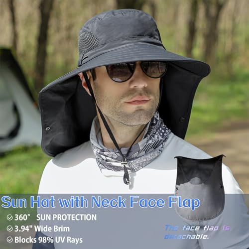 Image of ALANDUO Wide Brim XXL Sun Hats for Men Big Head, UPF 50+ Fishing Sun Hat with Neck Face Flap, Safari Boonie Hat for Men Women